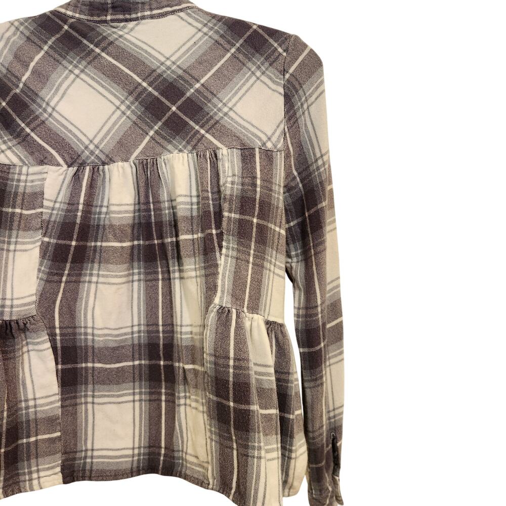Altar'd State Long Sleeve Blouse Flannel Top Pullover Casual Plaid Purple Small - Picture 5 of 13